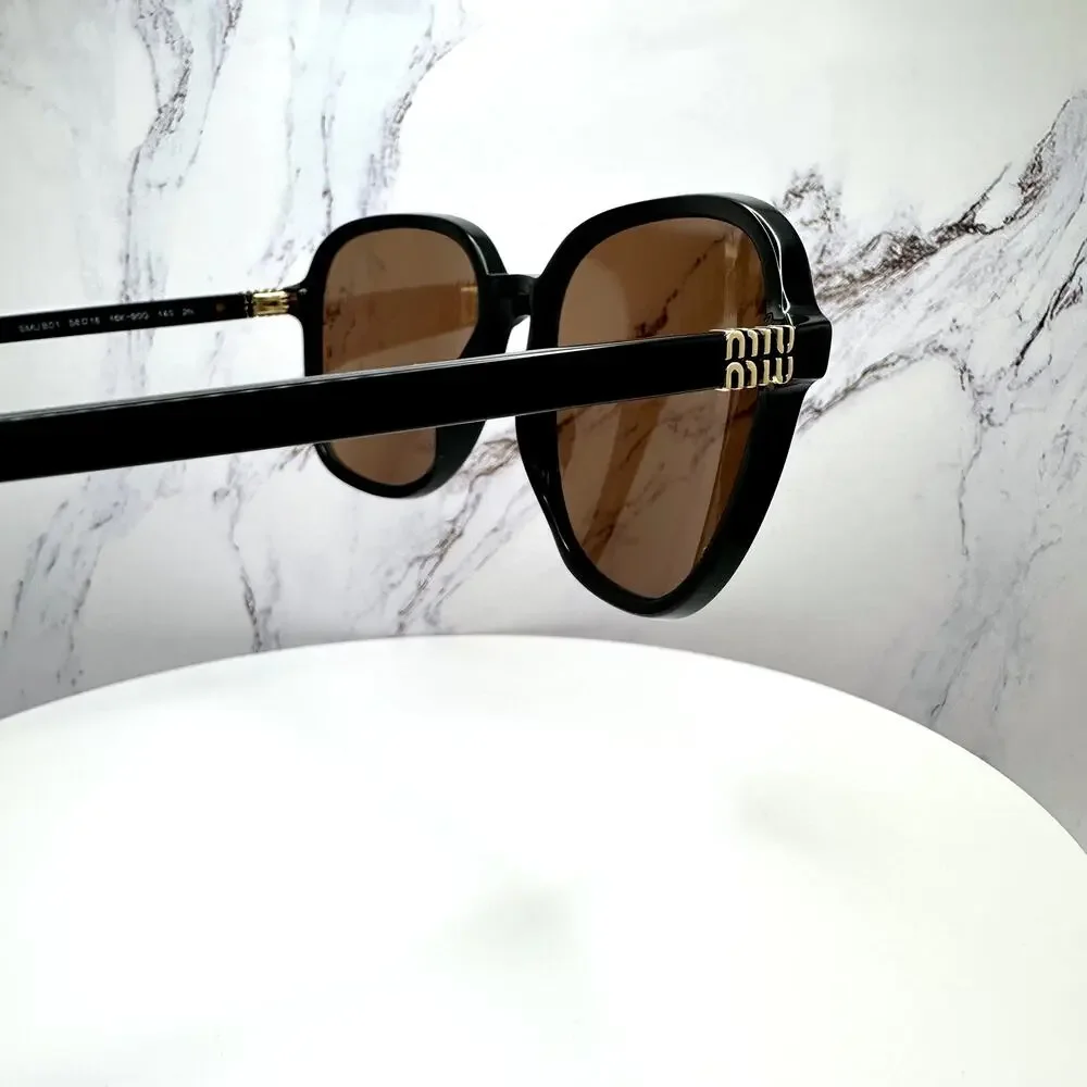 New MIU MIU Sunglasses MU B01S 16K90Q Black Brown Lens Oversized Pillow Square - Picture 9 of 16